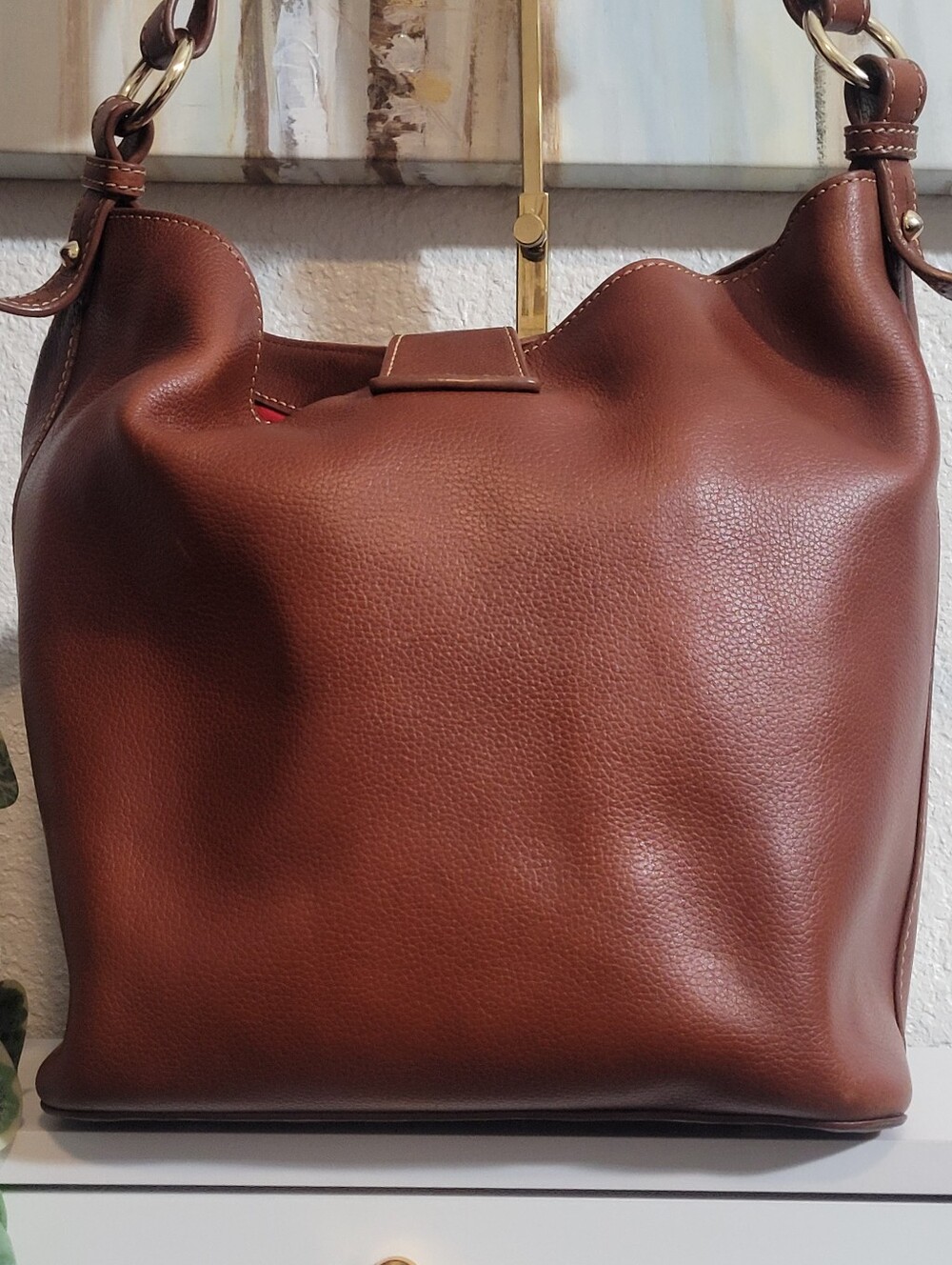 Dooney & Bourke Chestnut Brown Leather Shoulder Bag with Polished Hardware - Picture 5 of 15
